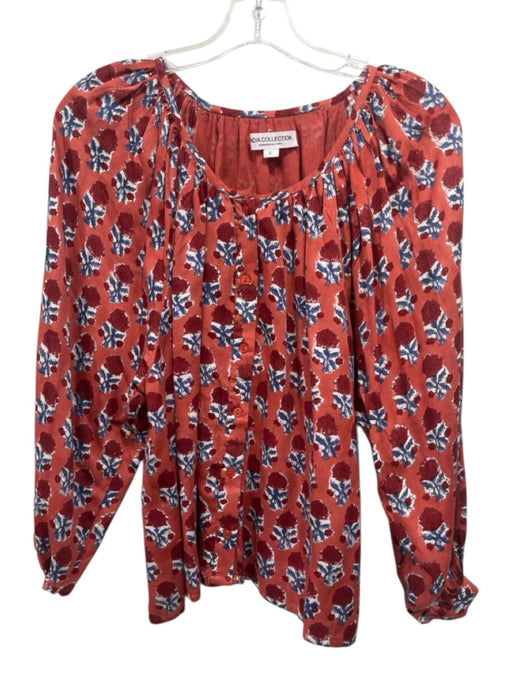India Collection Emerson Fry Size S Orange, Blue, White Modal Block Printed Top Orange, Blue, White / S