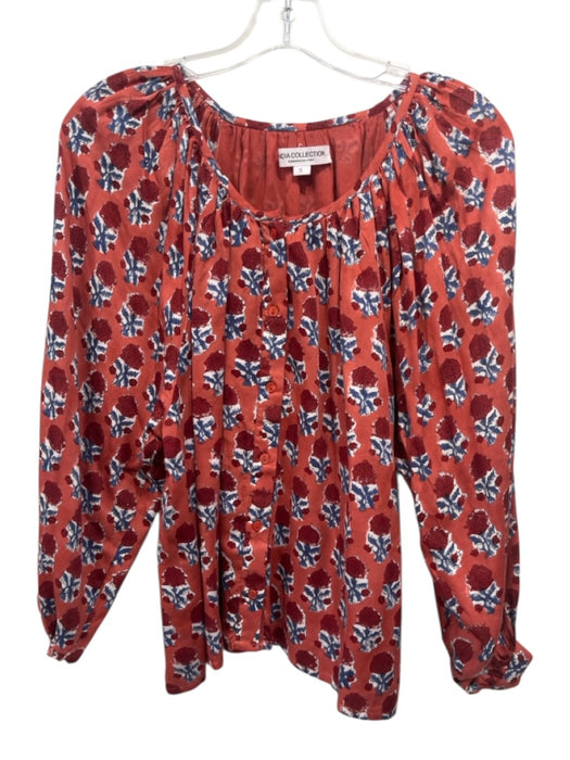 India Collection Emerson Fry Size S Orange, Blue, White Modal Block Printed Top Orange, Blue, White / S