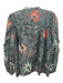 Ulla Johnson Size 6 Teal & Orange Cotton Blend Tie V Neck Floral Ruffle Top Teal & Orange / 6