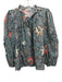 Ulla Johnson Size 6 Teal & Orange Cotton Blend Tie V Neck Floral Ruffle Top Teal & Orange / 6