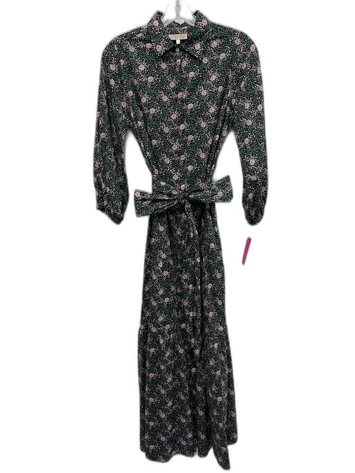 Ann Mashburn Size S Black, Pink, Green Cotton Floral Balloon Sleeve Maxi Dress Black, Pink, Green / S