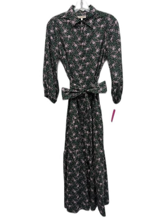 Ann Mashburn Size S Black, Pink, Green Cotton Floral Balloon Sleeve Maxi Dress Black, Pink, Green / S
