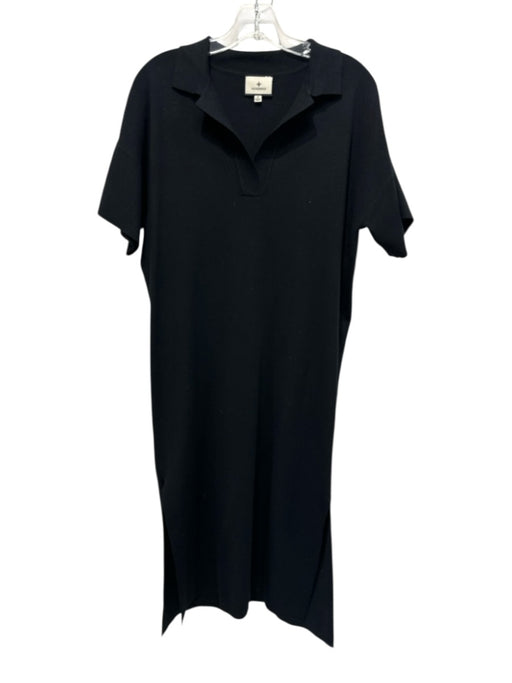 Tuckernuck Size S Black Polyester Blend Knit Collar Split Hem Midi Dress Black / S