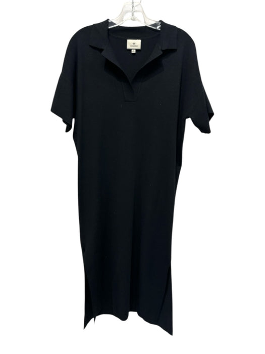 Tuckernuck Size S Black Polyester Blend Knit Collar Split Hem Midi Dress Black / S