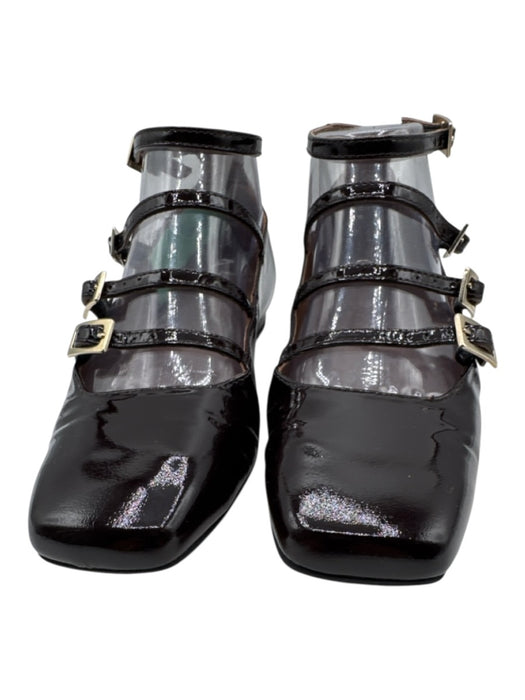 Alohas Shoe Size 37 Brown Patent Leather Square Toe Multi Strap Mary Jane Flats Brown / 37