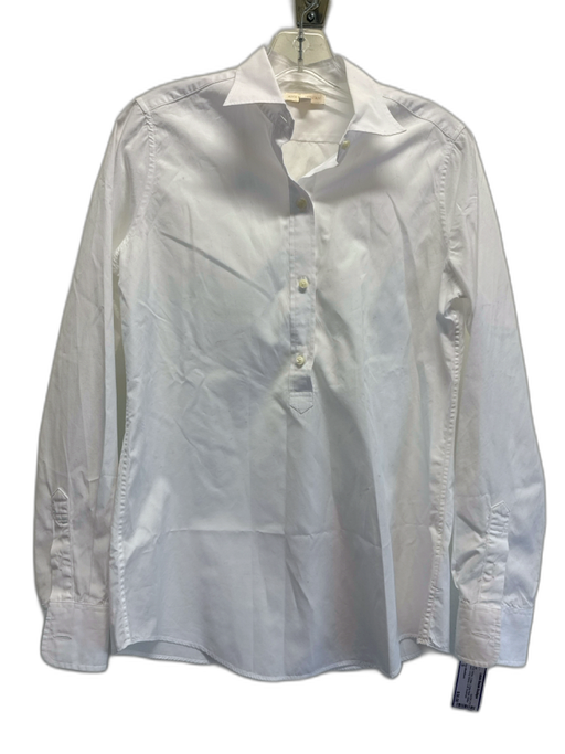 Ann Mashburn Size S White Cotton Collar Neck Button Down Long Sleeve Cuff Top White / S