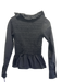 Ganni Size 32 Black Cotton Low neck Ruffle Accent Ribbed Long Sleeve Top Black / 32