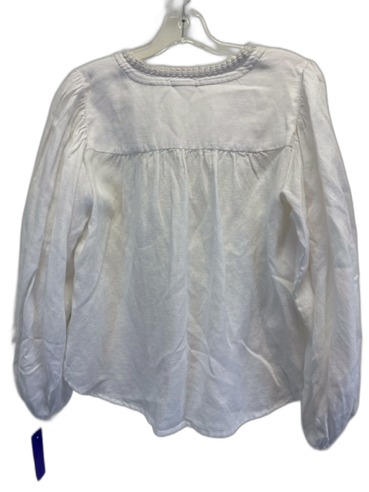 Elie Tahari Size XS White Linen Blend Knit Detail knit buttons V Neck Top White / XS