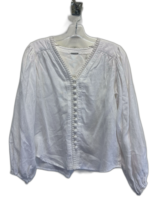 Elie Tahari Size XS White Linen Blend Knit Detail knit buttons V Neck Top White / XS
