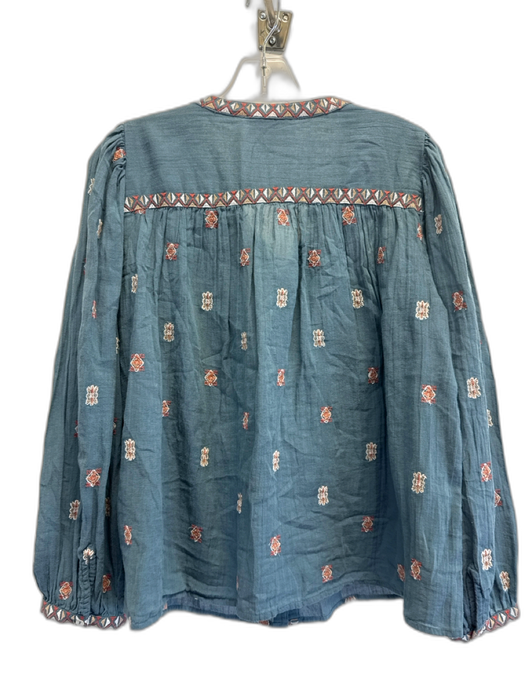 BA & SH Size S Slate blue, tan, rust Cotton Embroidered Design Button Down Top Slate blue, tan, rust / S