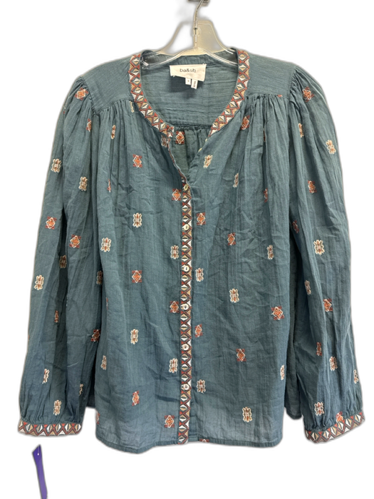 BA & SH Size S Slate blue, tan, rust Cotton Embroidered Design Button Down Top Slate blue, tan, rust / S