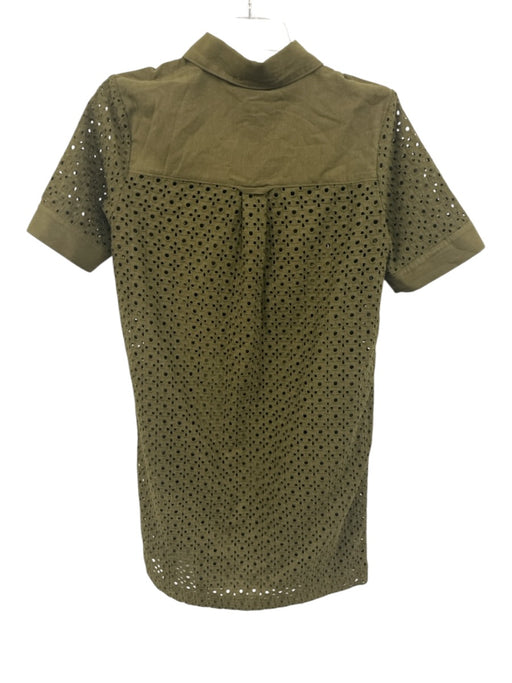 Elie Tahari Size S Olive Green Cotton Collar Neck Eyelet Detail Dress Olive Green / S