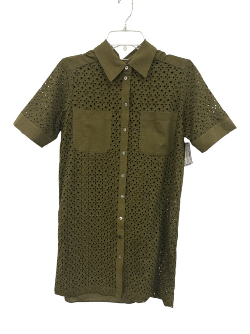 Elie Tahari Size S Olive Green Cotton Collar Neck Eyelet Detail Dress Olive Green / S