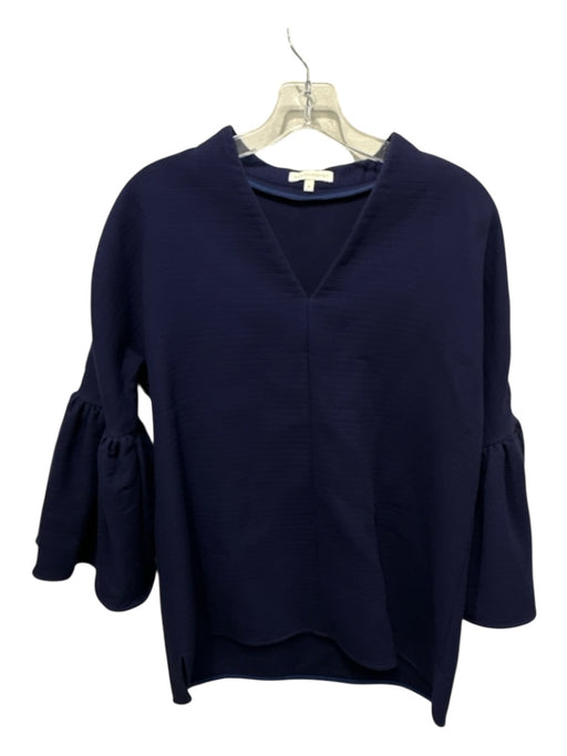 Ann Mashburn Size Small Blue cotton & polyamide V Neck Long Flare Sleeve Top Blue / Small