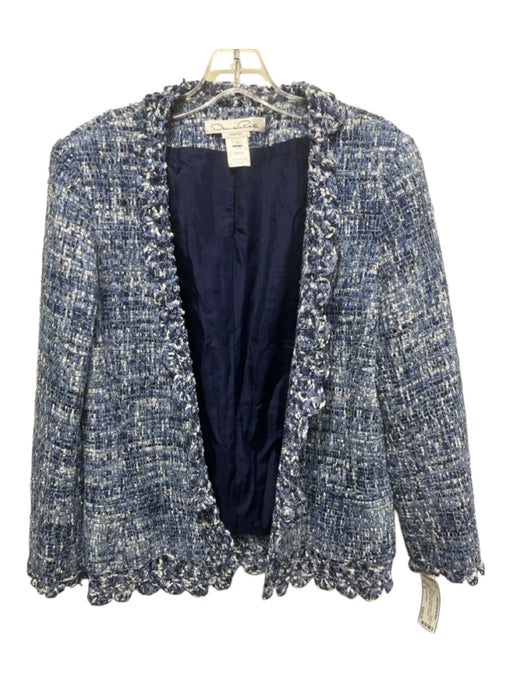 Oscar De La Renta Size 10 Blue & White Polyamide Blend Tweed Scalloped Jacket Blue & White / 10