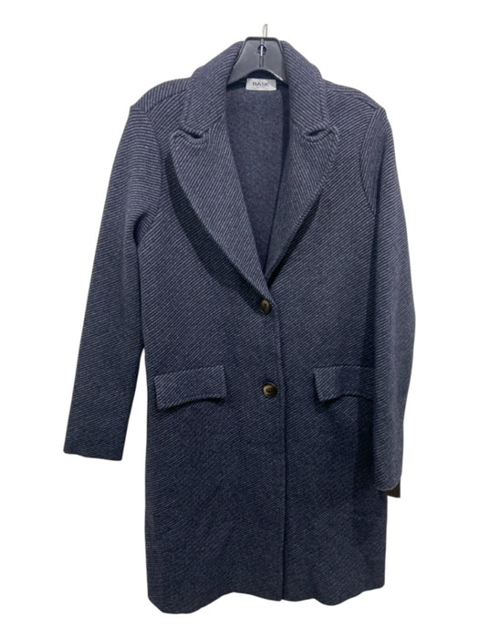 Base Milano Size 42 Grey & Navy Wool Blend Stripe Pockets Buttons Coat Grey & Navy / 42