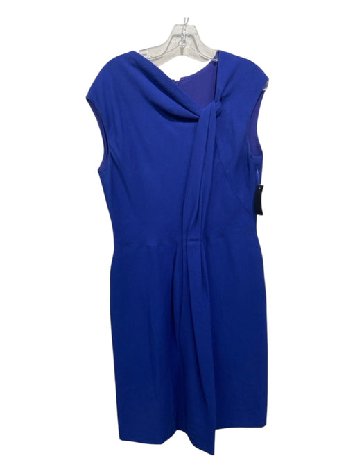 Oscar De La Renta Size 12 Royal Blue Silk & Wool side knot Zipper Midi Dress Royal Blue / 12