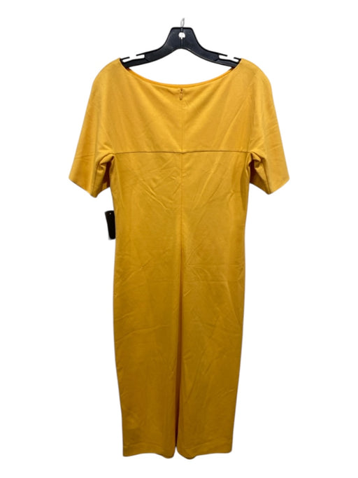 Escada Size 38 Yellow Viscose Short Sleeve Scoop Neck Midi Knot Dress Yellow / 38