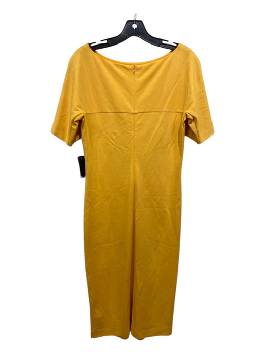 Escada Size 38 Yellow Viscose Short Sleeve Scoop Neck Midi Knot Dress Yellow / 38