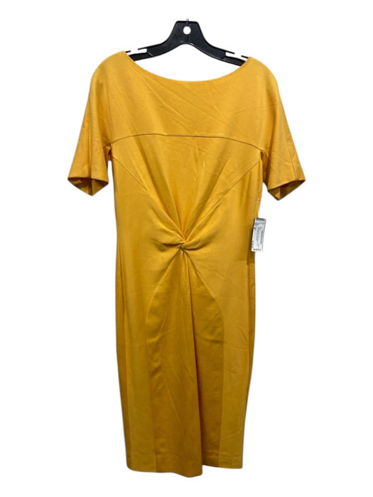 Escada Size 38 Yellow Viscose Short Sleeve Scoop Neck Midi Knot Dress Yellow / 38