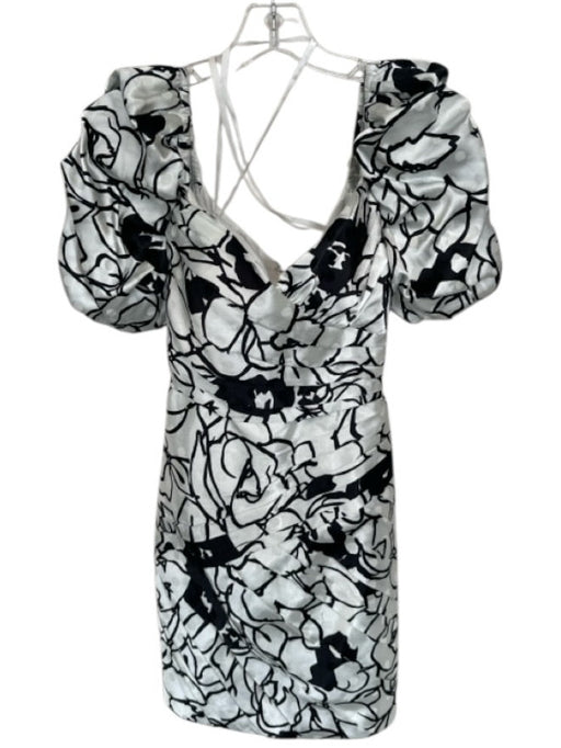 Ronny Kobo Size 0 White & Black Polyester Short Balloon Sleeve Polka Dot Dress White & Black / 0