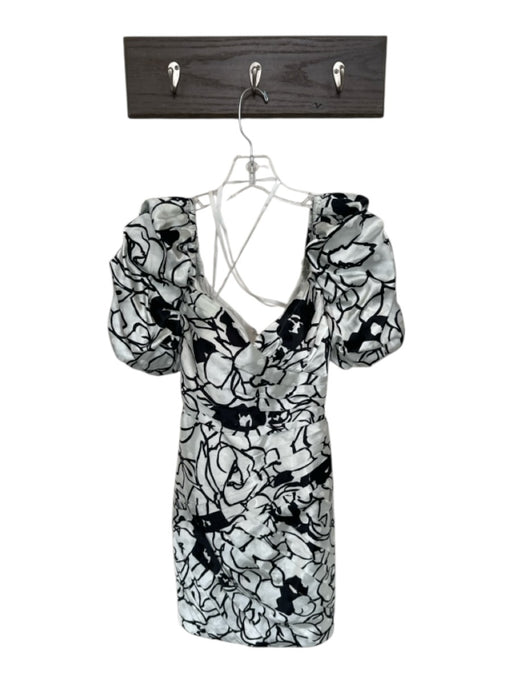 Ronny Kobo Size 0 White & Black Polyester Short Balloon Sleeve Polka Dot Dress White & Black / 0