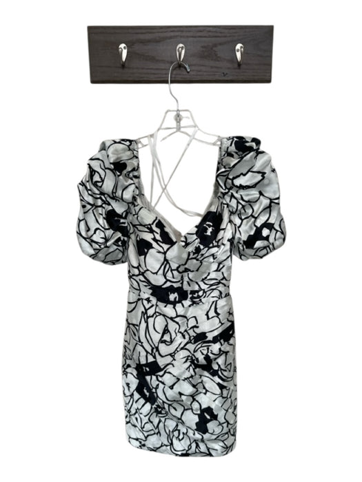Ronny Kobo Size 0 White & Black Polyester Short Balloon Sleeve Polka Dot Dress White & Black / 0