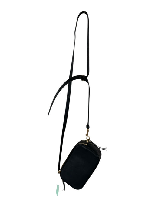 Tory Burch Black & Gold Leather Logo Pebbled Cross Body Strap Bag Black & Gold / XS