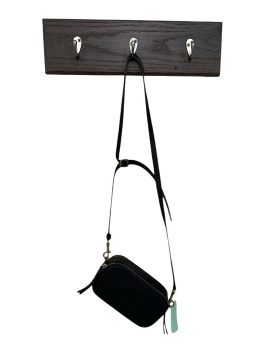 Tory Burch Black & Gold Leather Logo Pebbled Cross Body Strap Bag Black & Gold / XS
