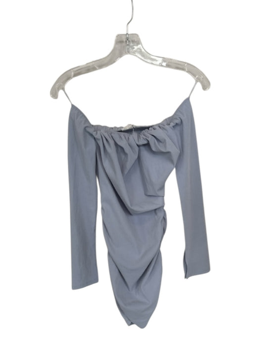 Zara Size S Slate Blue Polyester Blend Long Sleeve Gathered Side Mini Dress Slate Blue / S