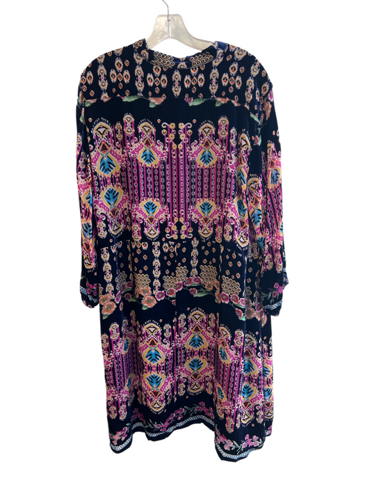 Johnny Was Size XL Navy Blue Rayon & Silk Long Sleeve Floral Print V Neck Dress Navy Blue / XL