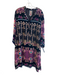Johnny Was Size XL Navy Blue Rayon & Silk Long Sleeve Floral Print V Neck Dress Navy Blue / XL