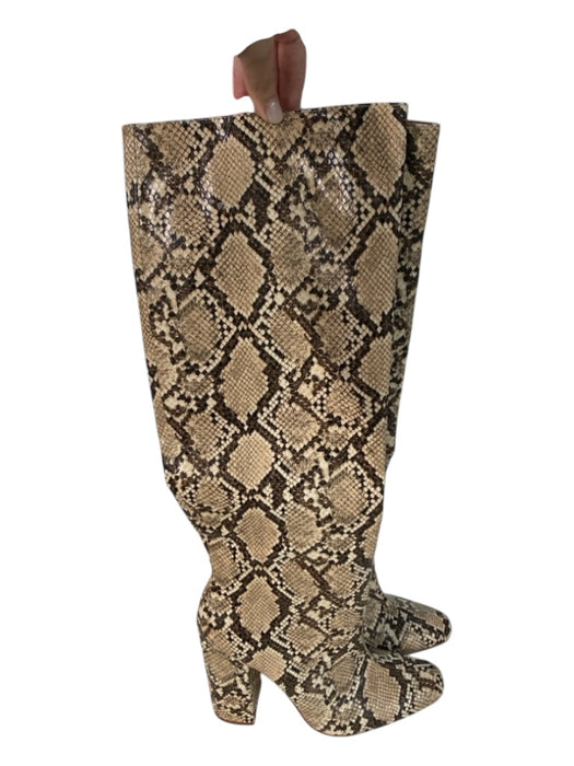 Zara Trafaluc Shoe Size 38 Beige & Brown Faux Snakeskin Knee High Side Zip Boots Beige & Brown / 38