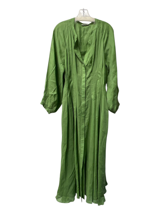 Three Graces Size 10 Green Ramie V Neck Long Sleeve Maxi Sheer Dress Green / 10