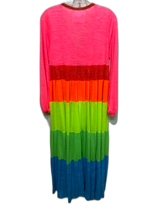 Pitusa Size P Pink, Orange, Green Cotton Blend Long Sleeve Maxi Dress Pink, Orange, Green / P