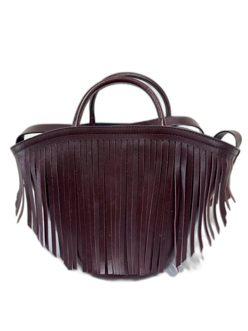 Trade Mark Burgundy Purple Leather Top Handle Fringe Shoulder Strap Bucket Bag Burgundy Purple
