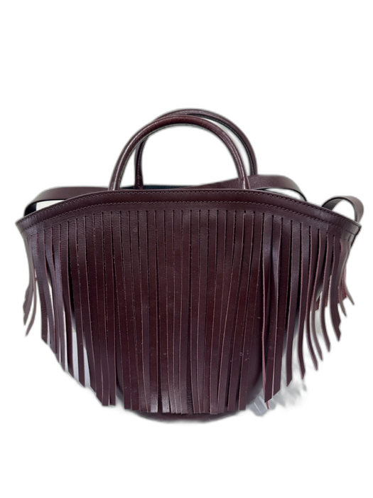Trade Mark Burgundy Purple Leather Top Handle Fringe Shoulder Strap Bucket Bag Burgundy Purple