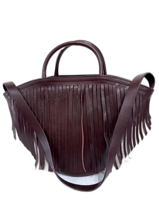 Trade Mark Burgundy Purple Leather Top Handle Fringe Shoulder Strap Bucket Bag Burgundy Purple