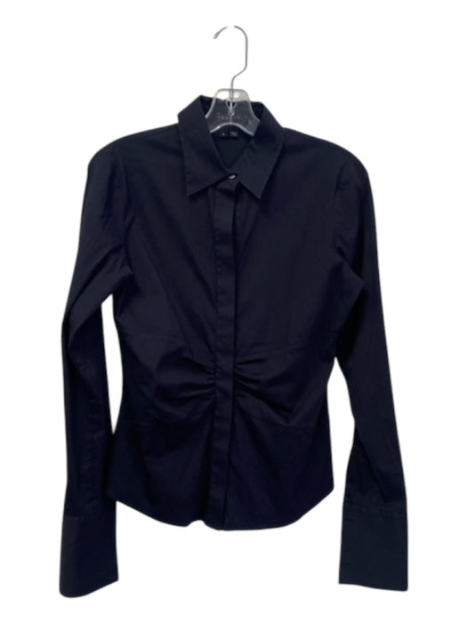 Theory Size M Black Cotton Blend Collared Long Sleeve Button Up Seam Detail Top Black / M