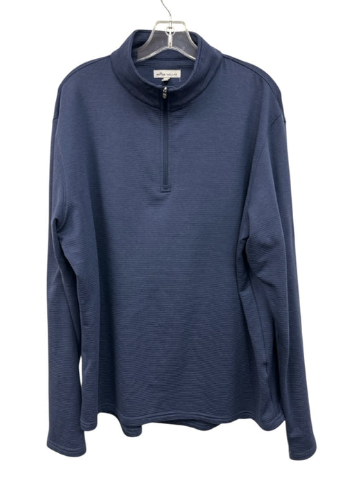 Peter Millar Size L Navy Blue Polyester Striped Quarter Zip Long Sleeve Shirt Navy Blue / L