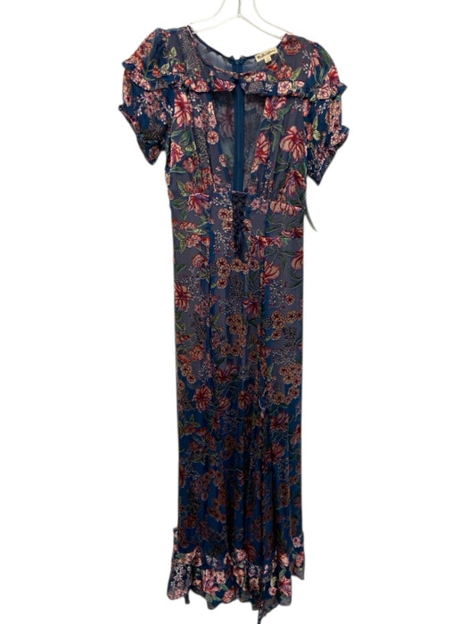 For Love & Lemons Size S Navy Blue & Pink Viscose & Silk Floral Dress Navy Blue & Pink / S