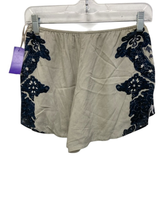 Free People Size XS Taupe Beige & Blue Rayon Long Flare Sleeve Short Set Taupe Beige & Blue / XS
