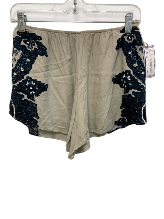 Free People Size XS Taupe Beige & Blue Rayon Long Flare Sleeve Short Set Taupe Beige & Blue / XS