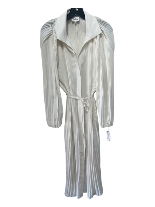 Darling, Size S Ivory White Polyester Pleated Button Sash Long Sleeve Dress Ivory White / S