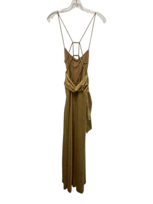 Free People Size S Gold Polyester Blend Metallic Shimmer Strappy Back Jumpsuit Gold / S