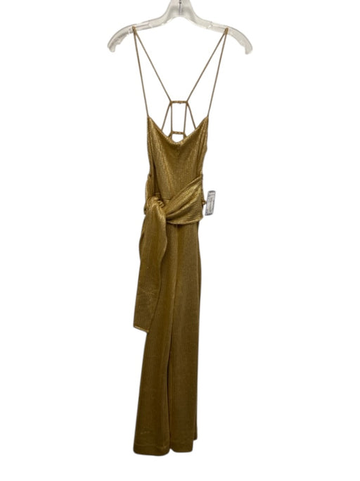 Free People Size S Gold Polyester Blend Metallic Shimmer Strappy Back Jumpsuit Gold / S