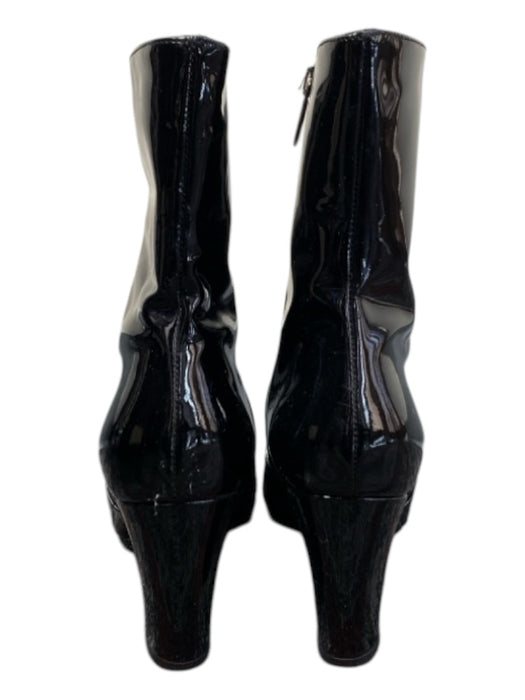 Aquatalia Shoe Size 9 Black Patent Leather Almond Toe Mid Calf Side Zip Boots Black / 9