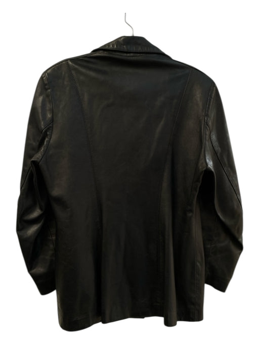 Old Florence Leather Factory Size Est M Black Leather Collared Jacket Black / Est M