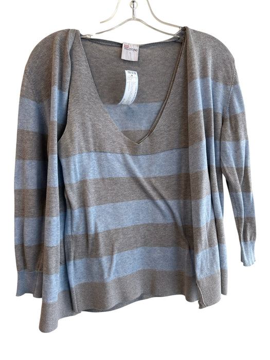 Red Valentino Size L Grey & Blue 100% Cotton V Neck & Back Tank Cardigan Set Grey & Blue / L