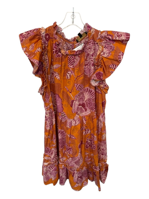 House of Harlow Size L Orange, Purple, & Cream 100% Cotton Flora & Fauna Dress Orange, Purple, & Cream / L